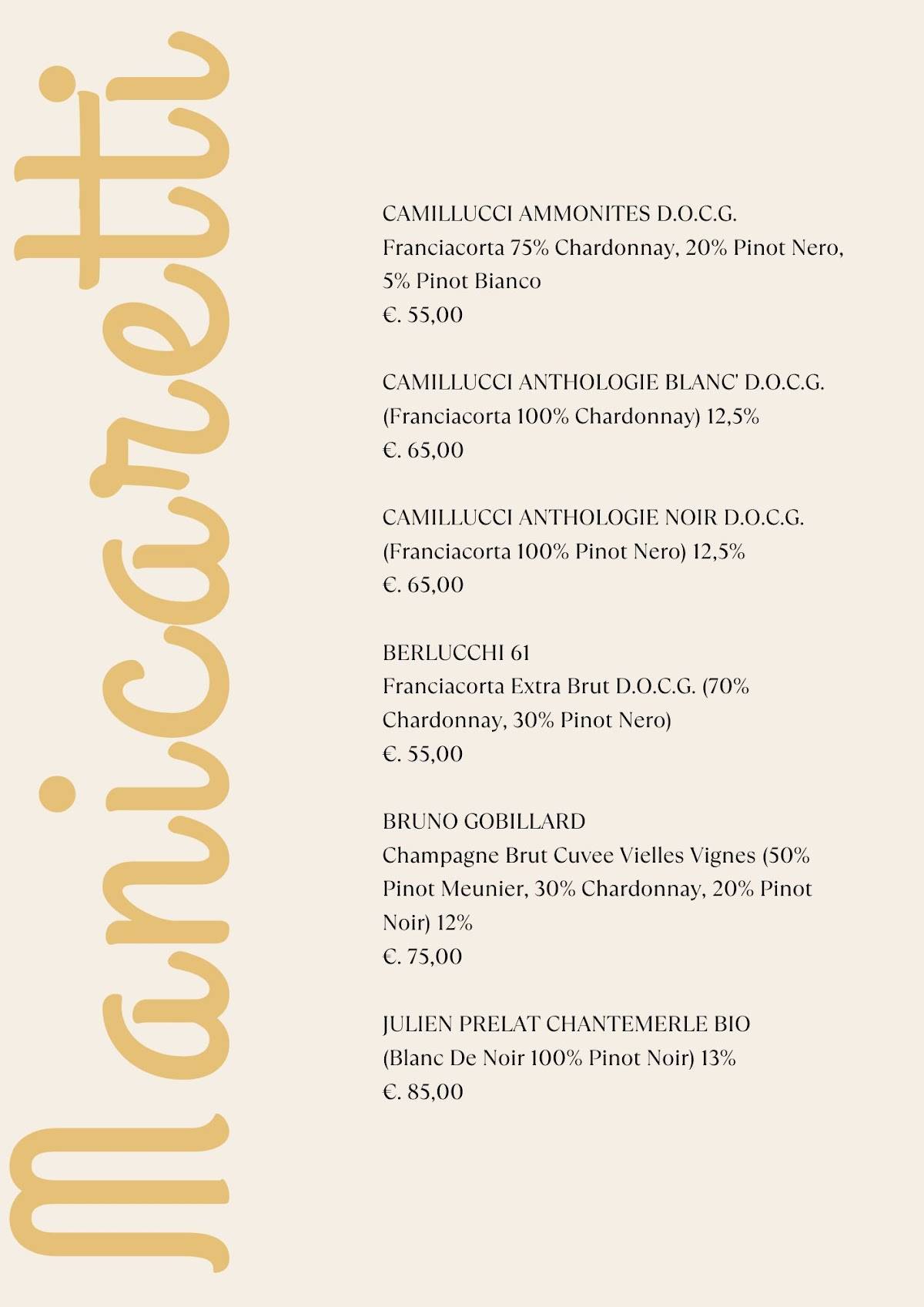 Menu di Manicaretti 