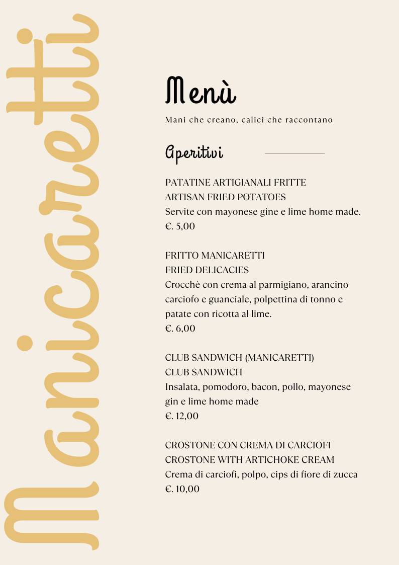 Menu di Manicaretti 