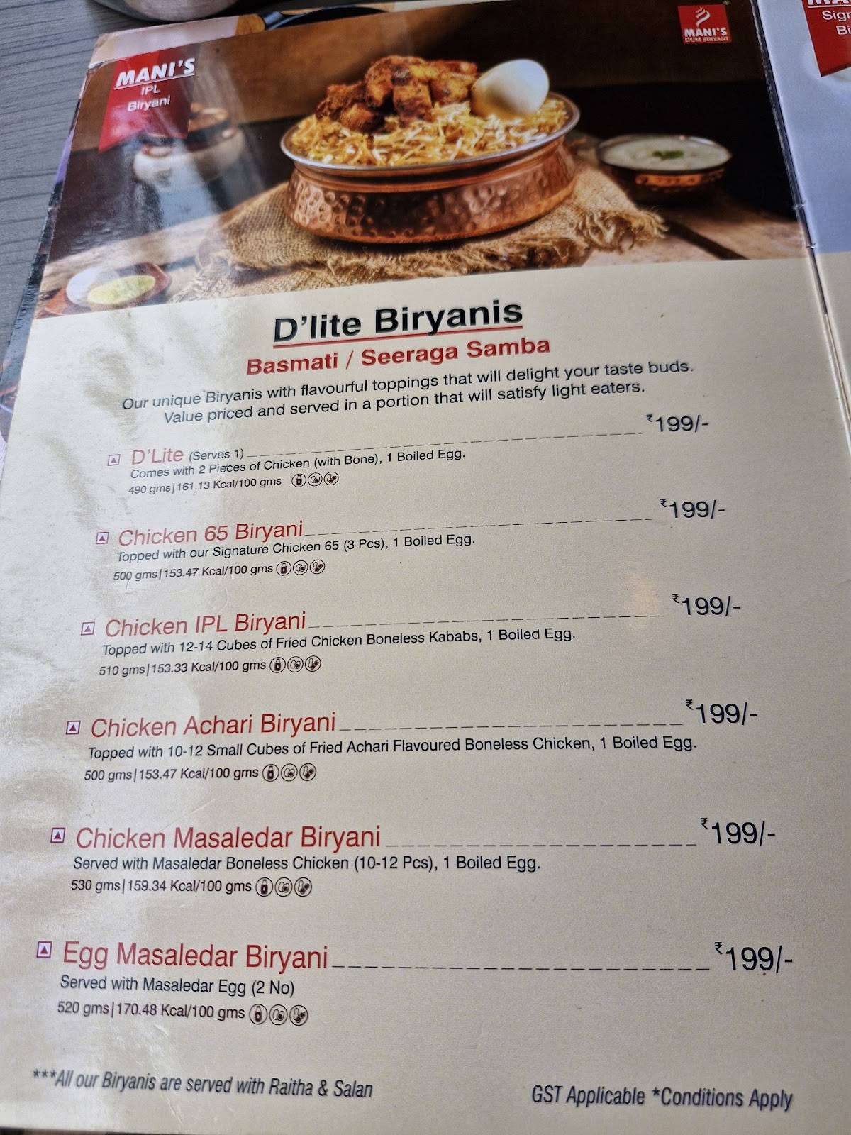 Mani's Dum Biryani - Ulsoor menu