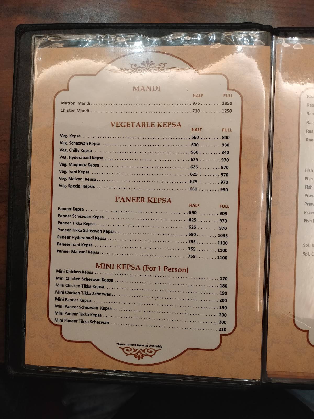 Mao Family Restaurant menu