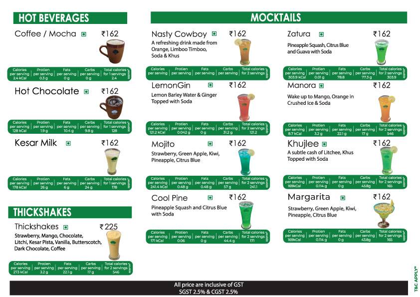 Mapro Garden menu