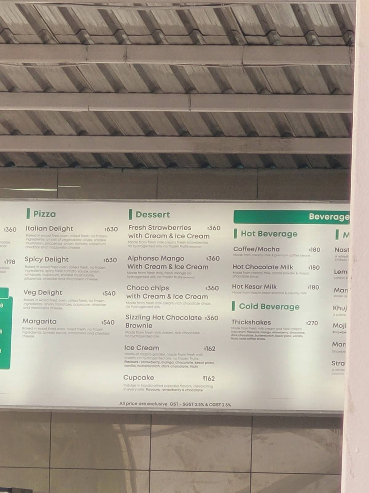 Mapro Garden menu