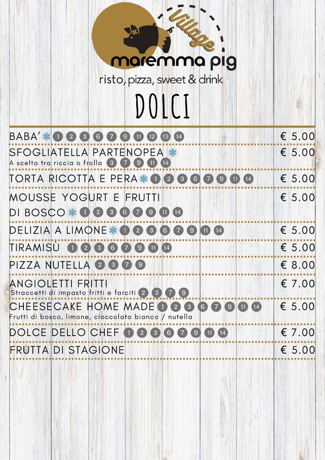 Menu di Maremma Pig Village 