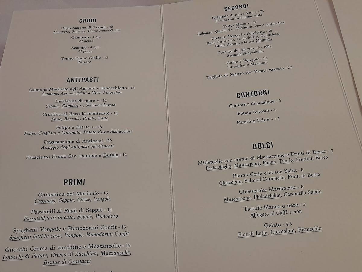 Menu di Maremosso 