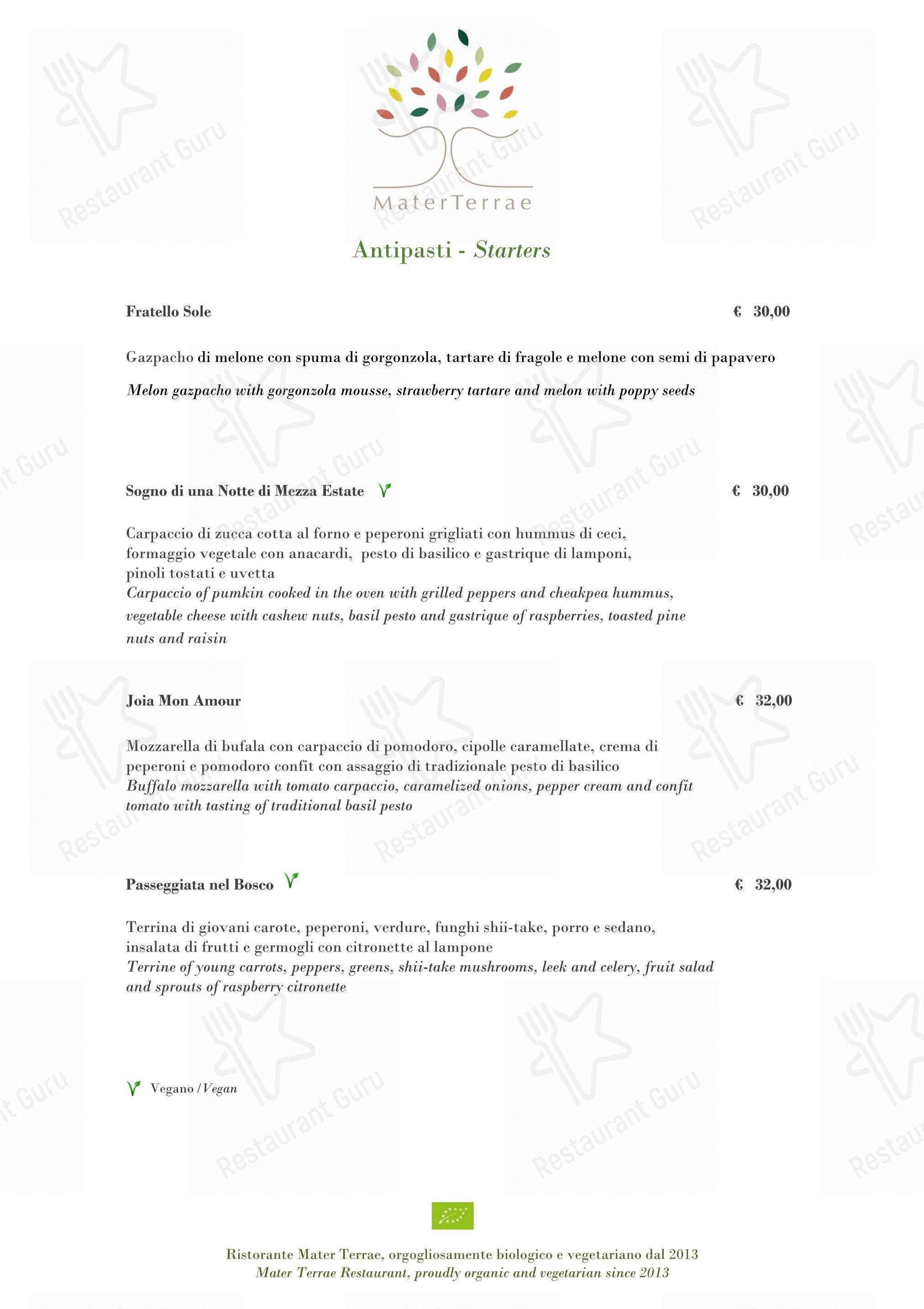 Wine Menu per Mater Terrae in Roma