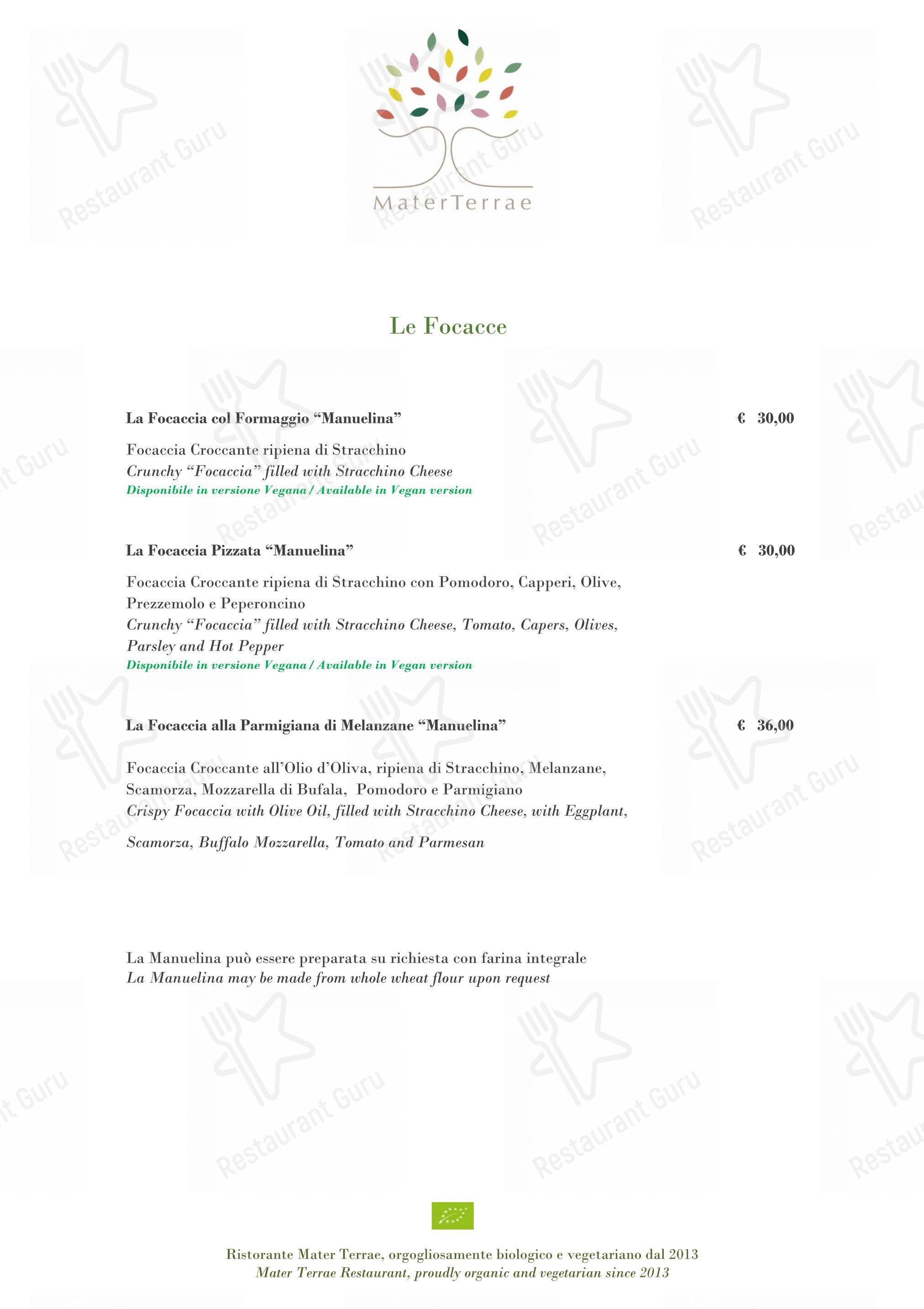 Wine Menu per Mater Terrae ristorante