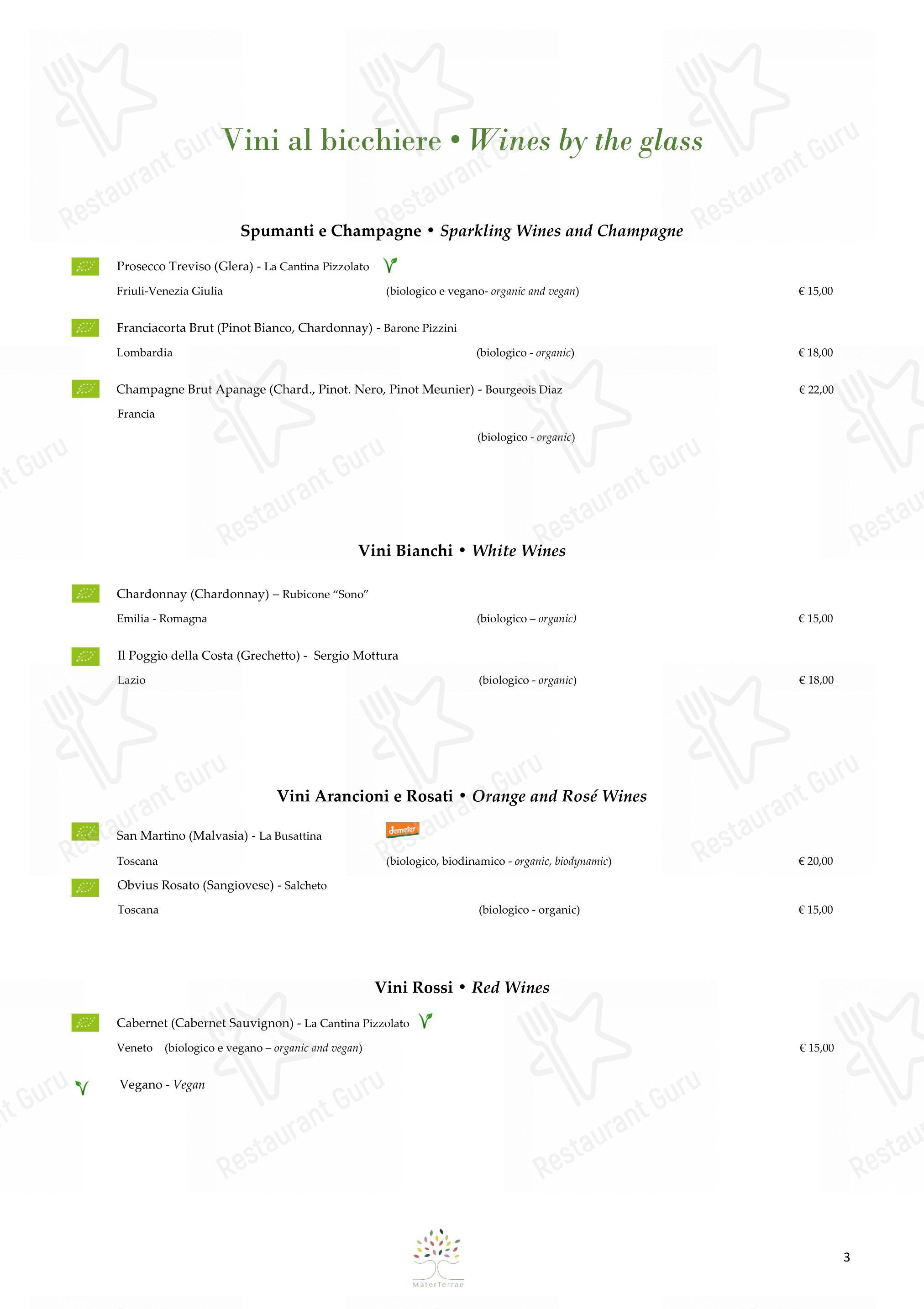 Wine Menu per Mater Terrae ristorante