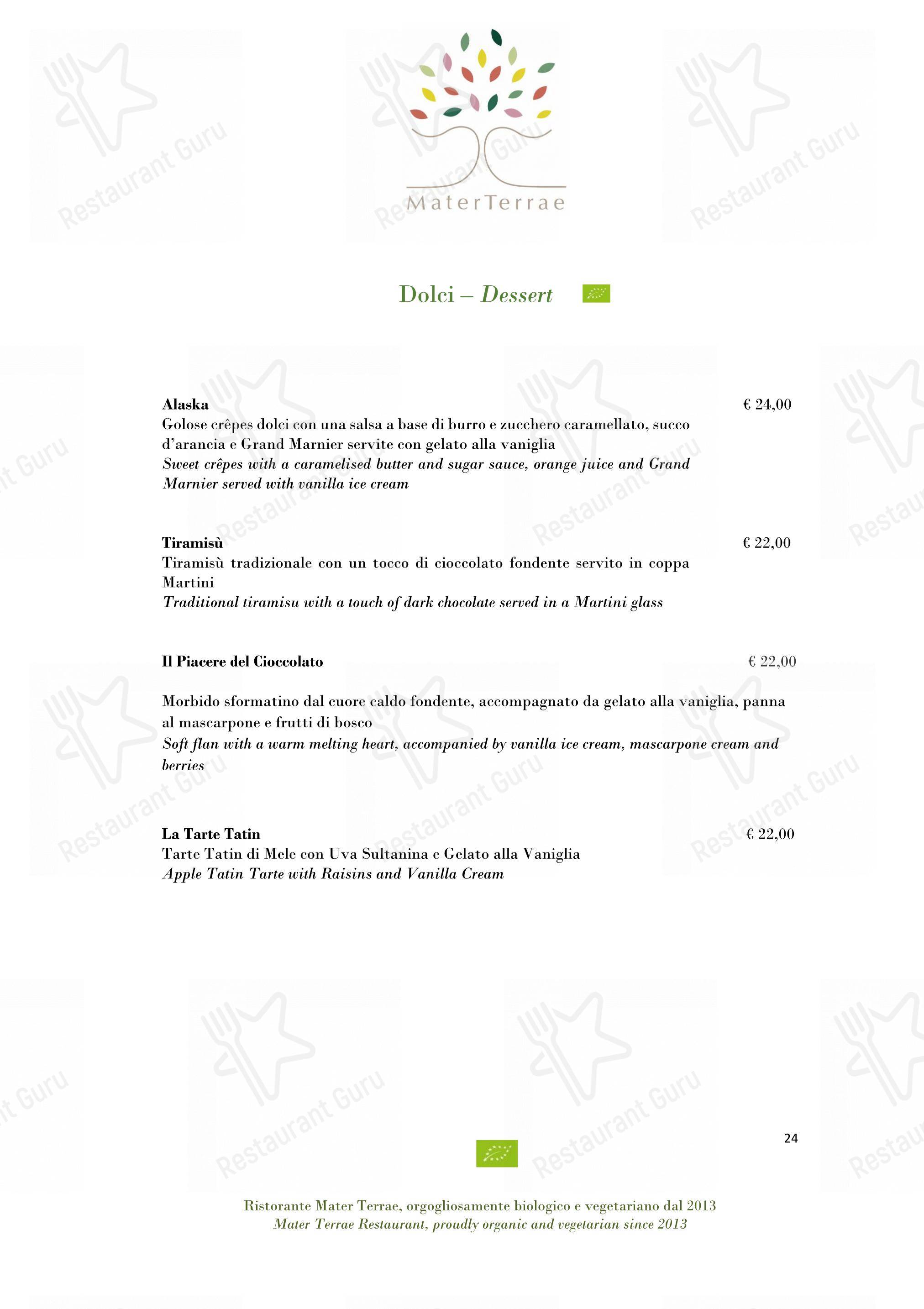 Dinner Menu per Mater Terrae in Roma