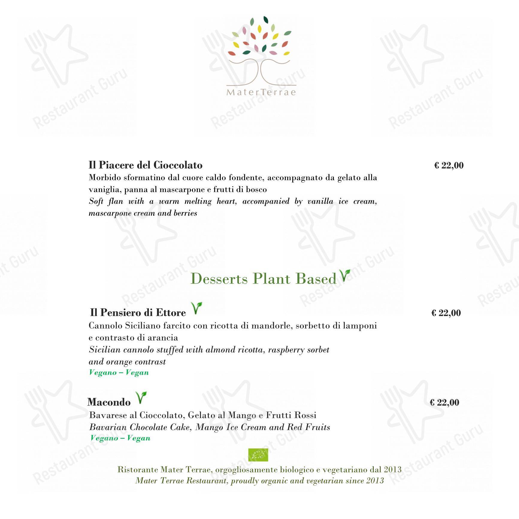 At Home Catering Menu per Mater Terrae in Roma