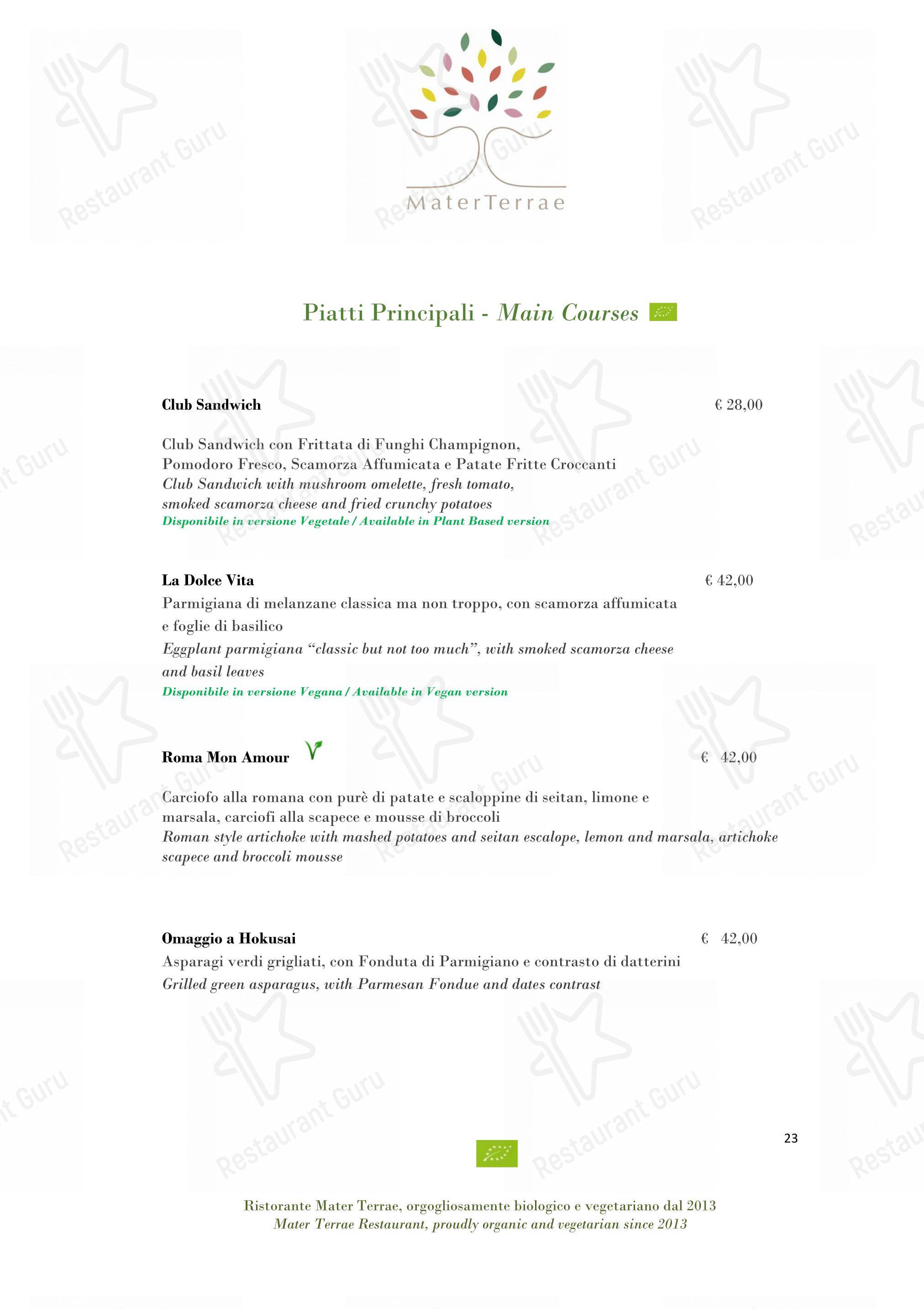 Mater Terrae in Roma - Dinner Menu