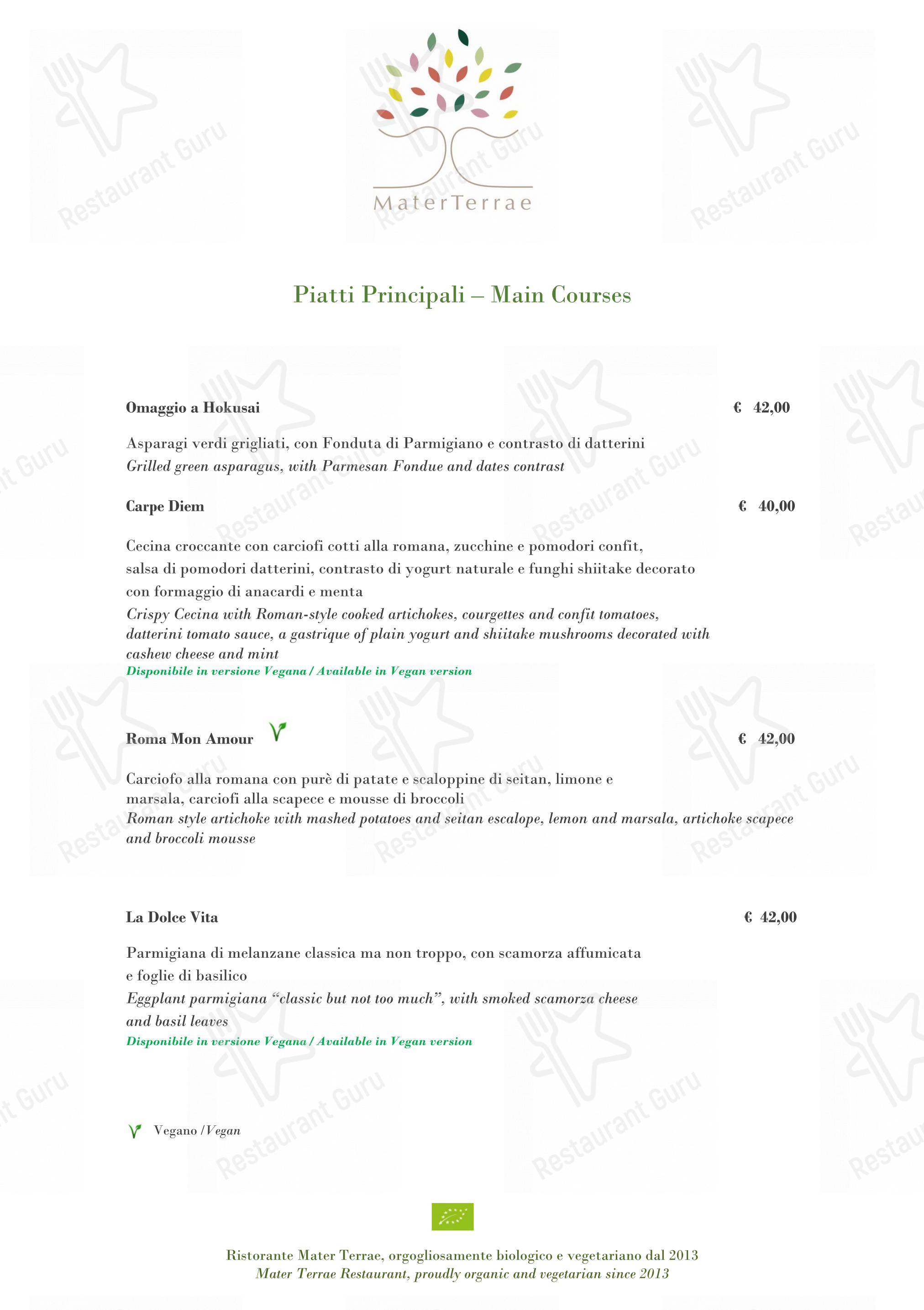Lunch Menu per Mater Terrae in Roma