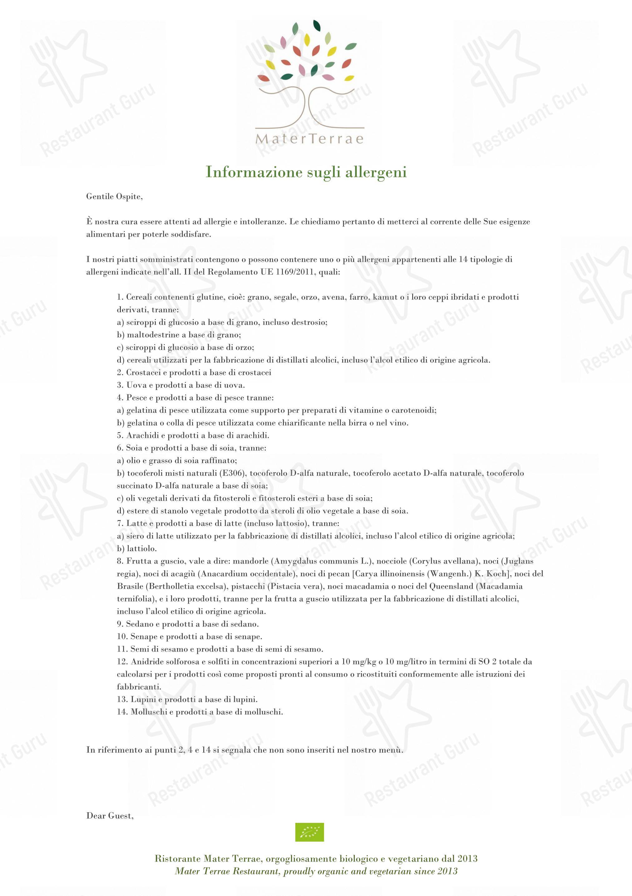 Коктейльная карта per Mater Terrae ristorante