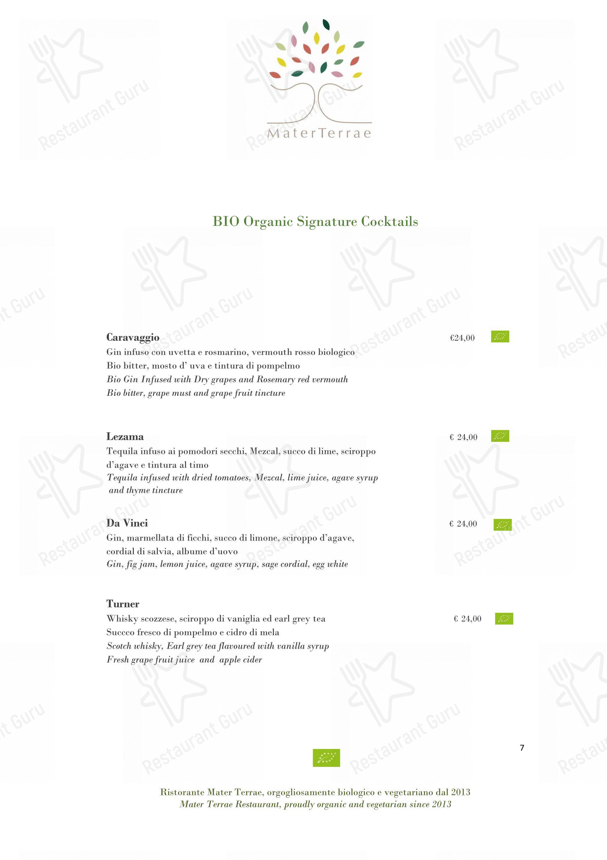 Menu di Mater Terrae - Dinner Menu