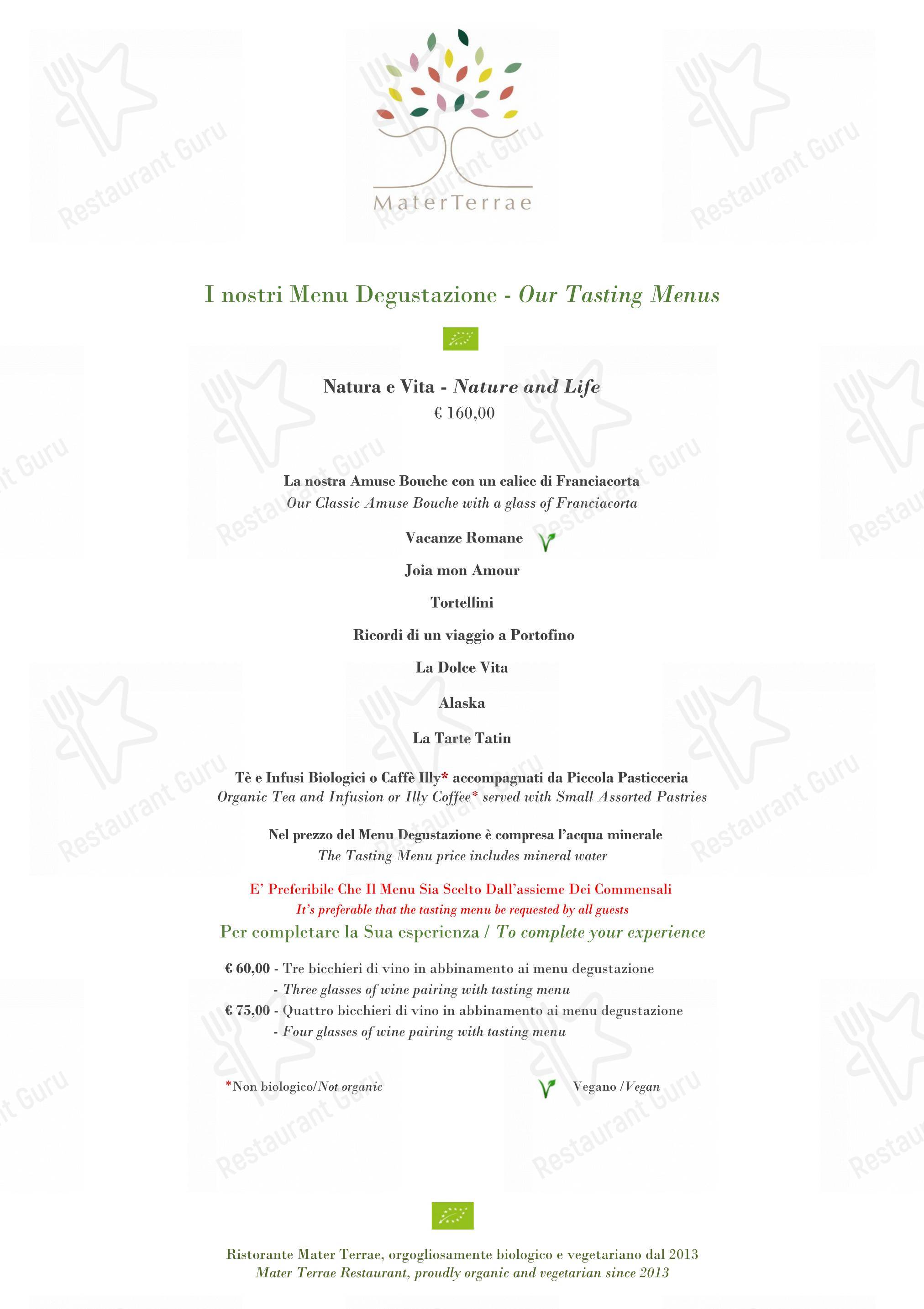 Mater Terrae in Roma - Menu bar
