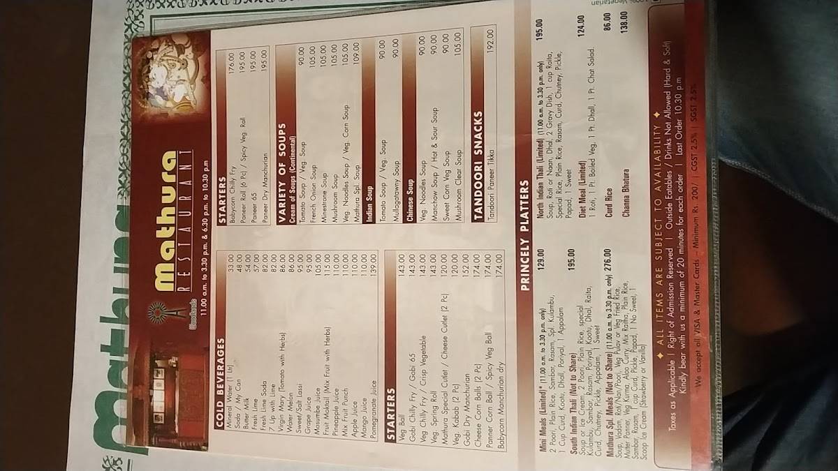 Mathura Restaurant menu