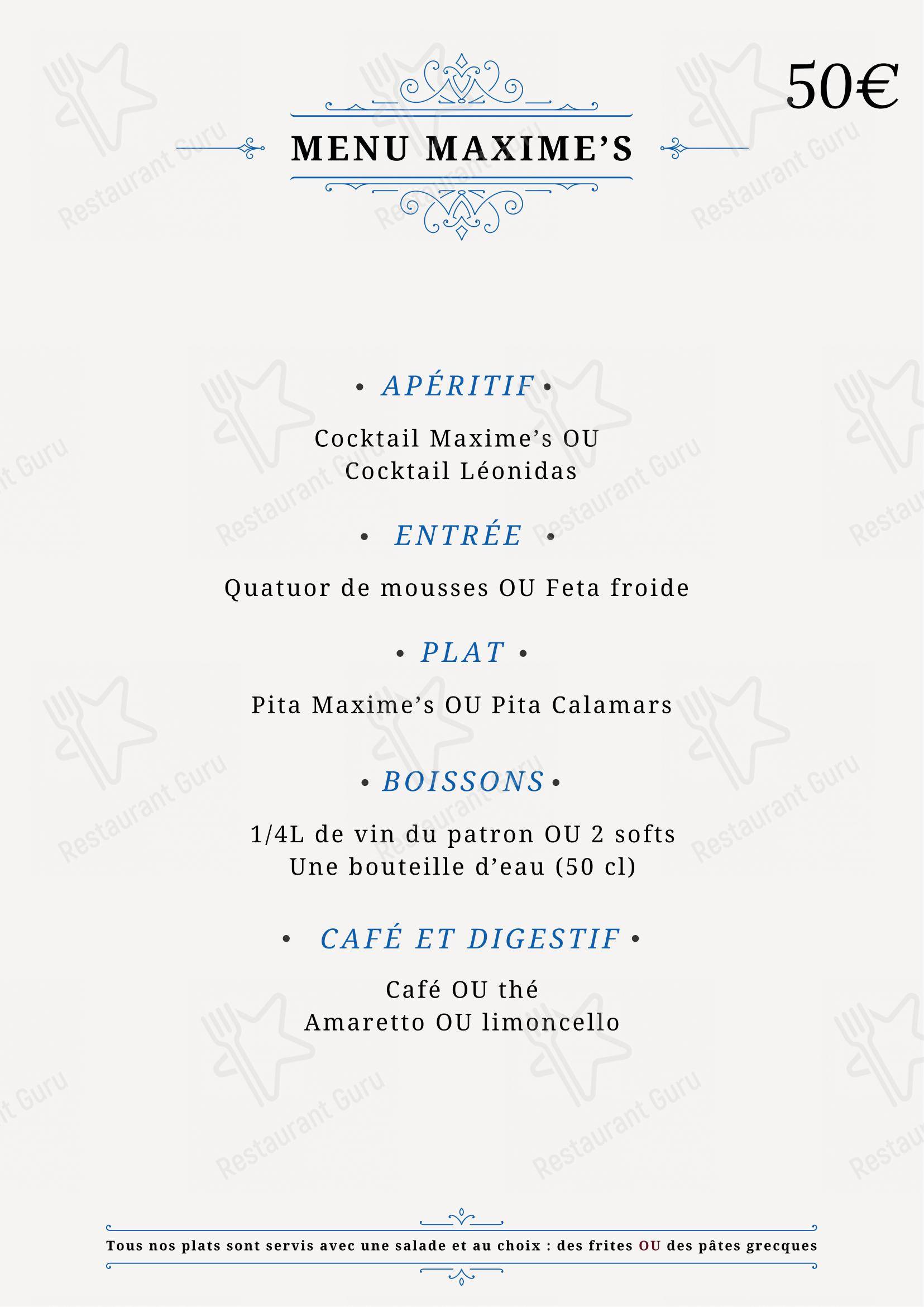 Menu pour Maxime's dans Mons