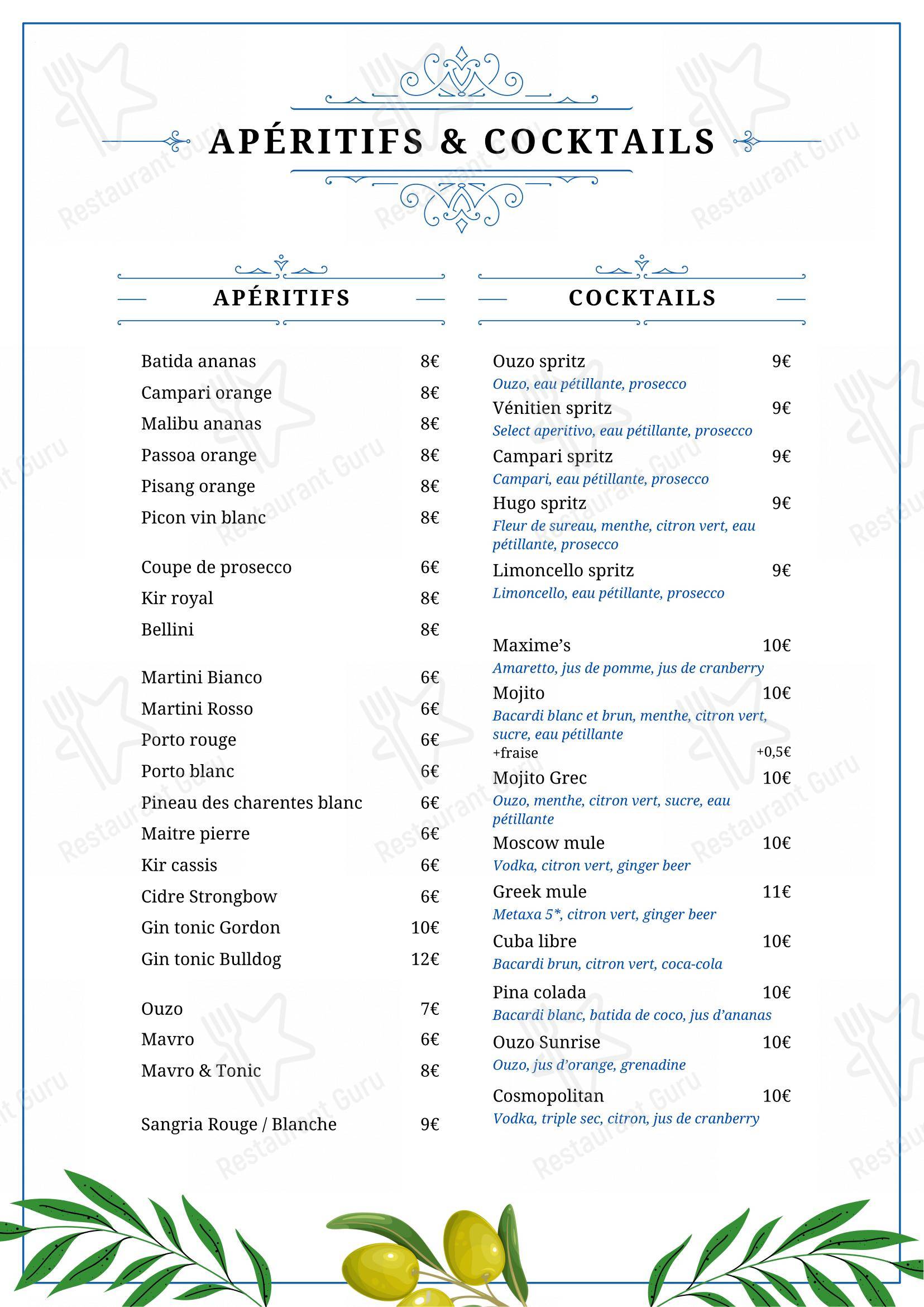 Menu pour Maxime's - Menu