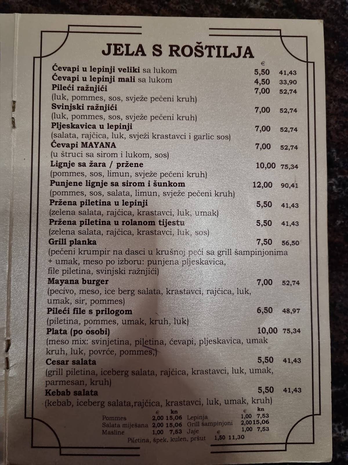 Menu di Mayana 