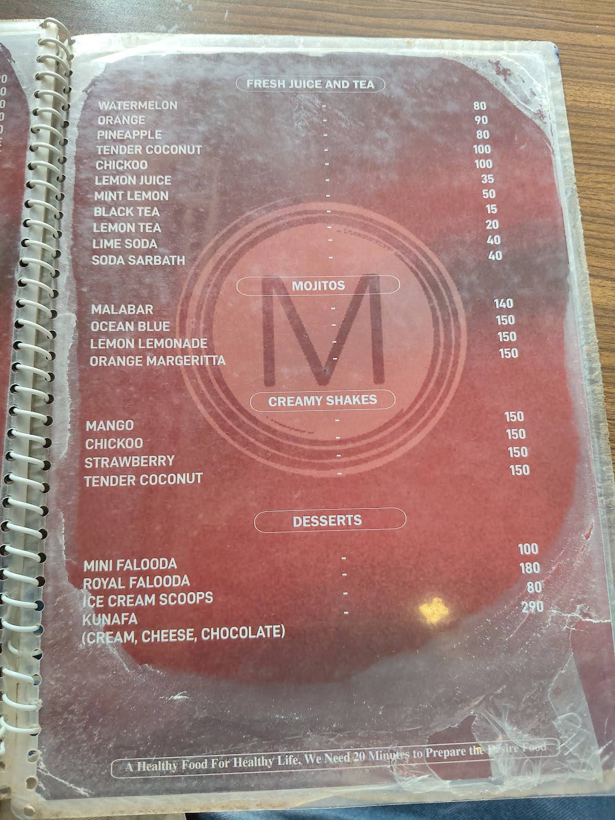 Mazali Restaurant, Perinthalmanna menu