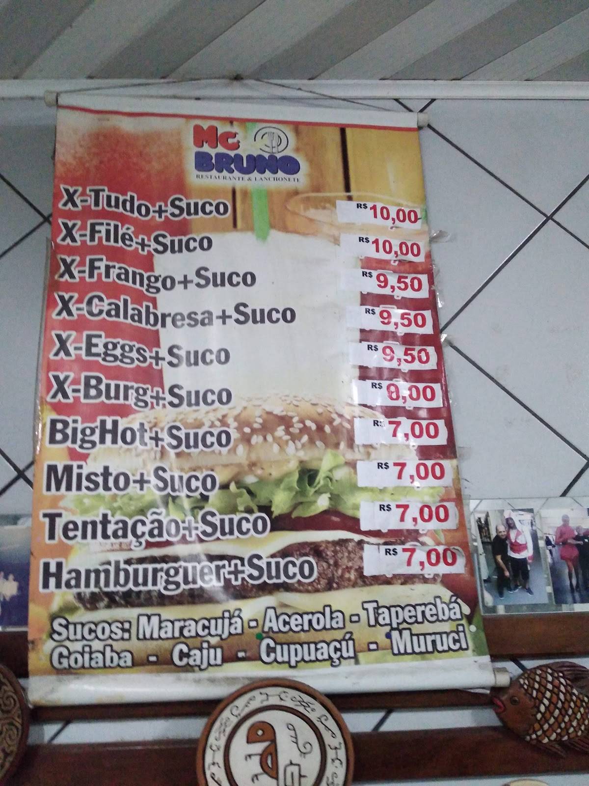 Mc Bruno cardápio