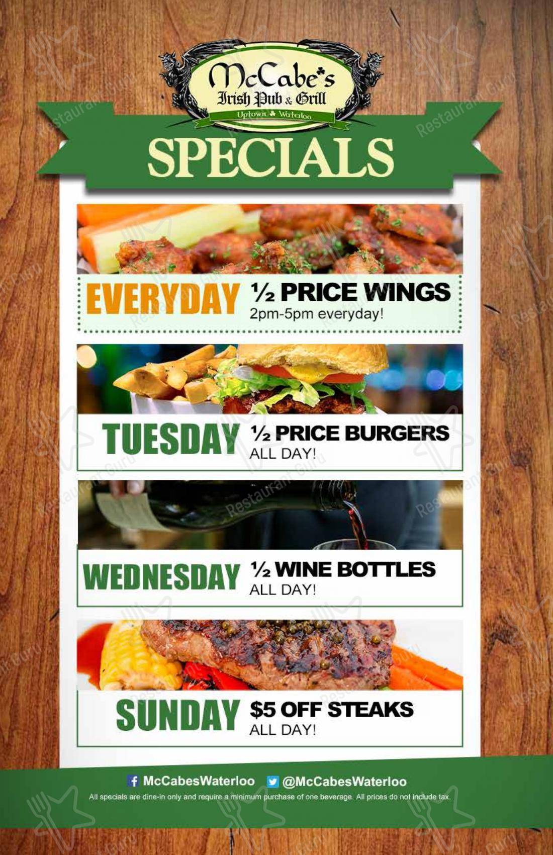 菜单 pour McCabe's Irish Pub & Grill dans Waterloo