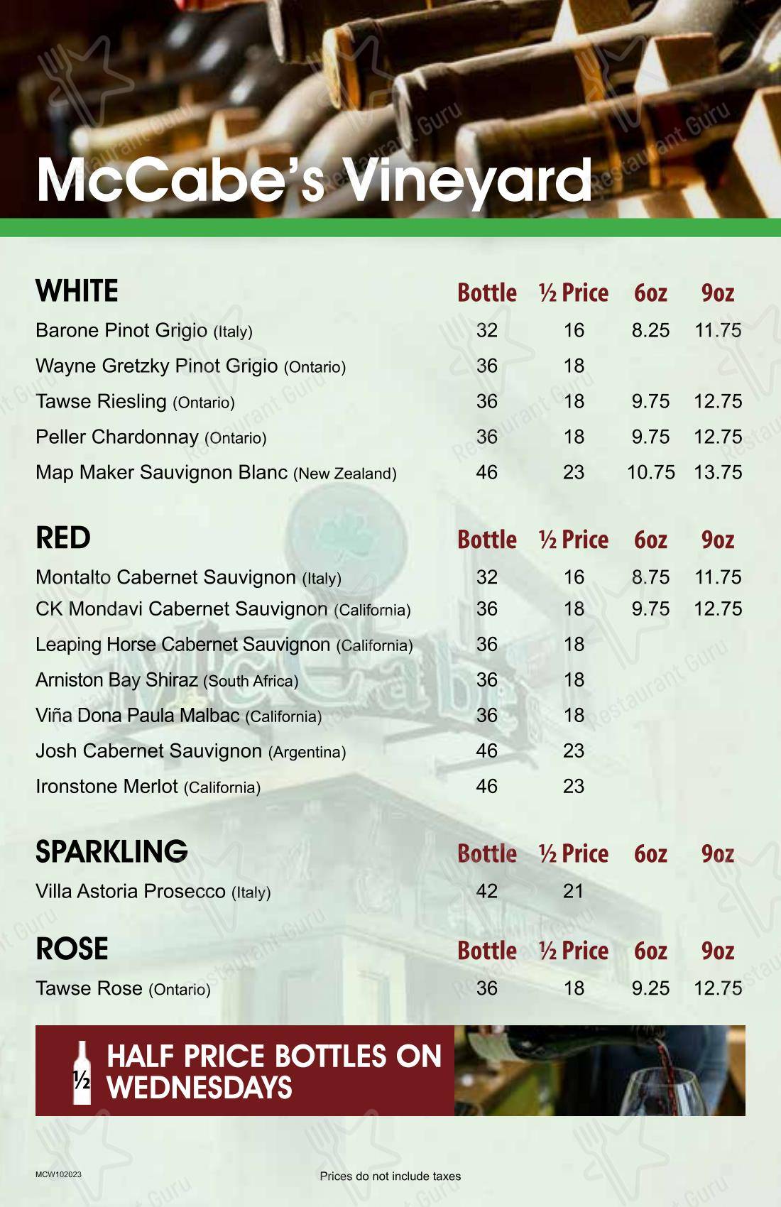 McCabe's Irish Pub & Grill dans Waterloo - 菜单