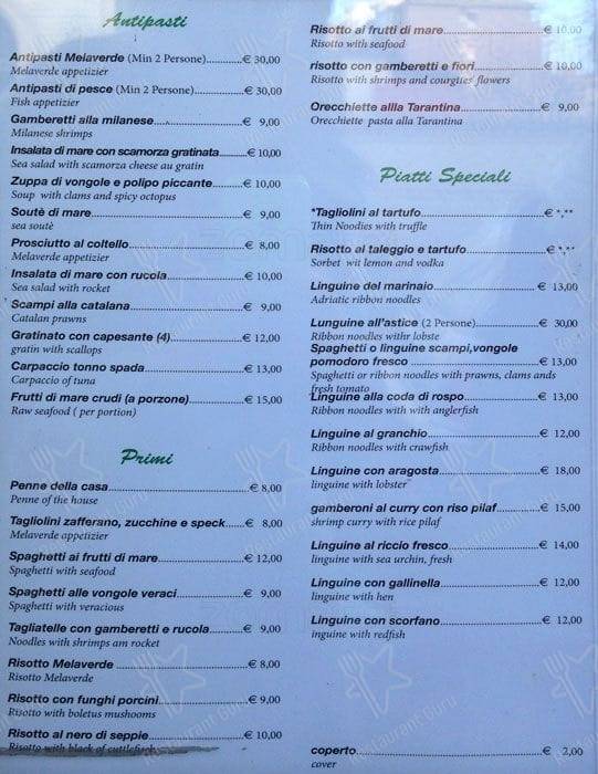 Menu di La Melaverde 