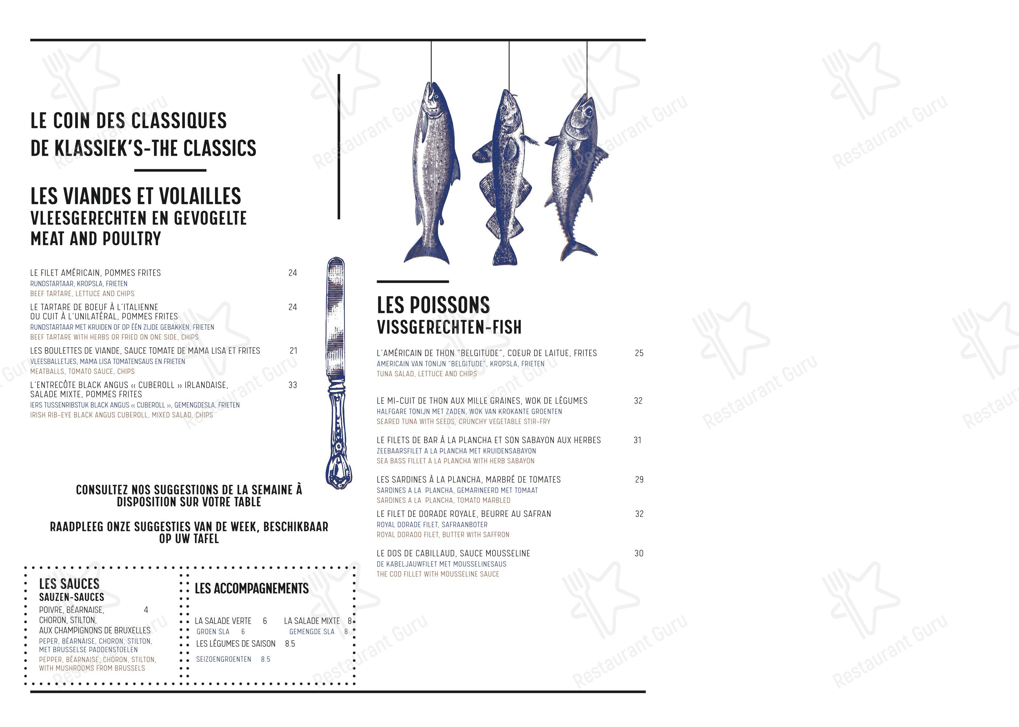 Menu pour Brasserie des Étangs Mellaerts - Menu