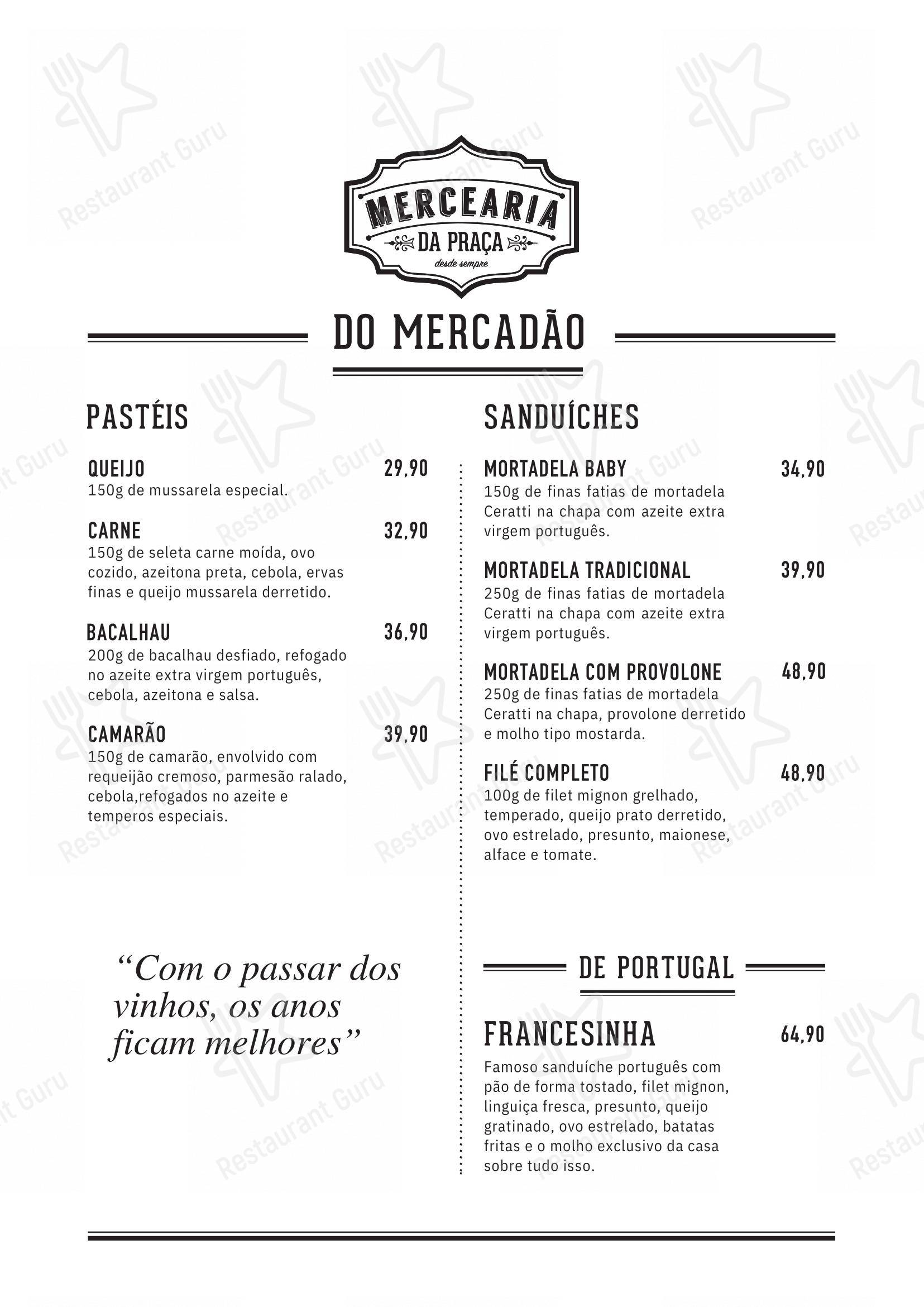 Menu para Mercearia da Praça restaurante