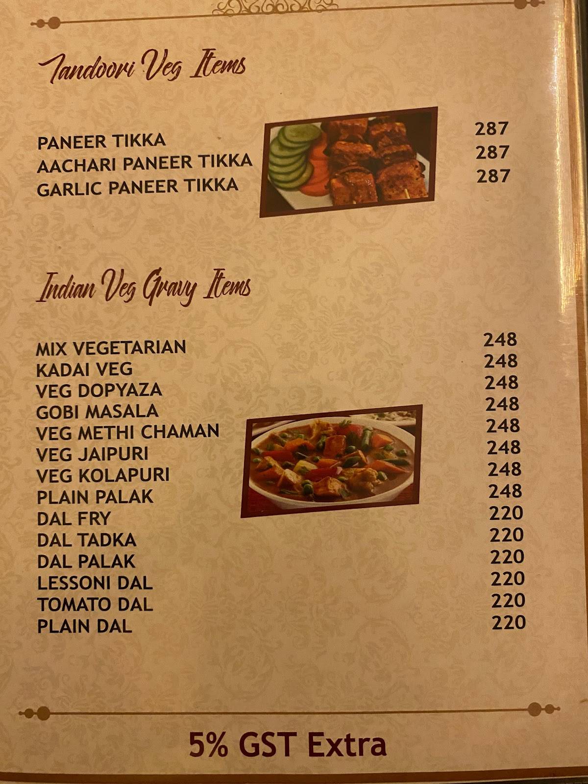 Meridian Restaurant menu