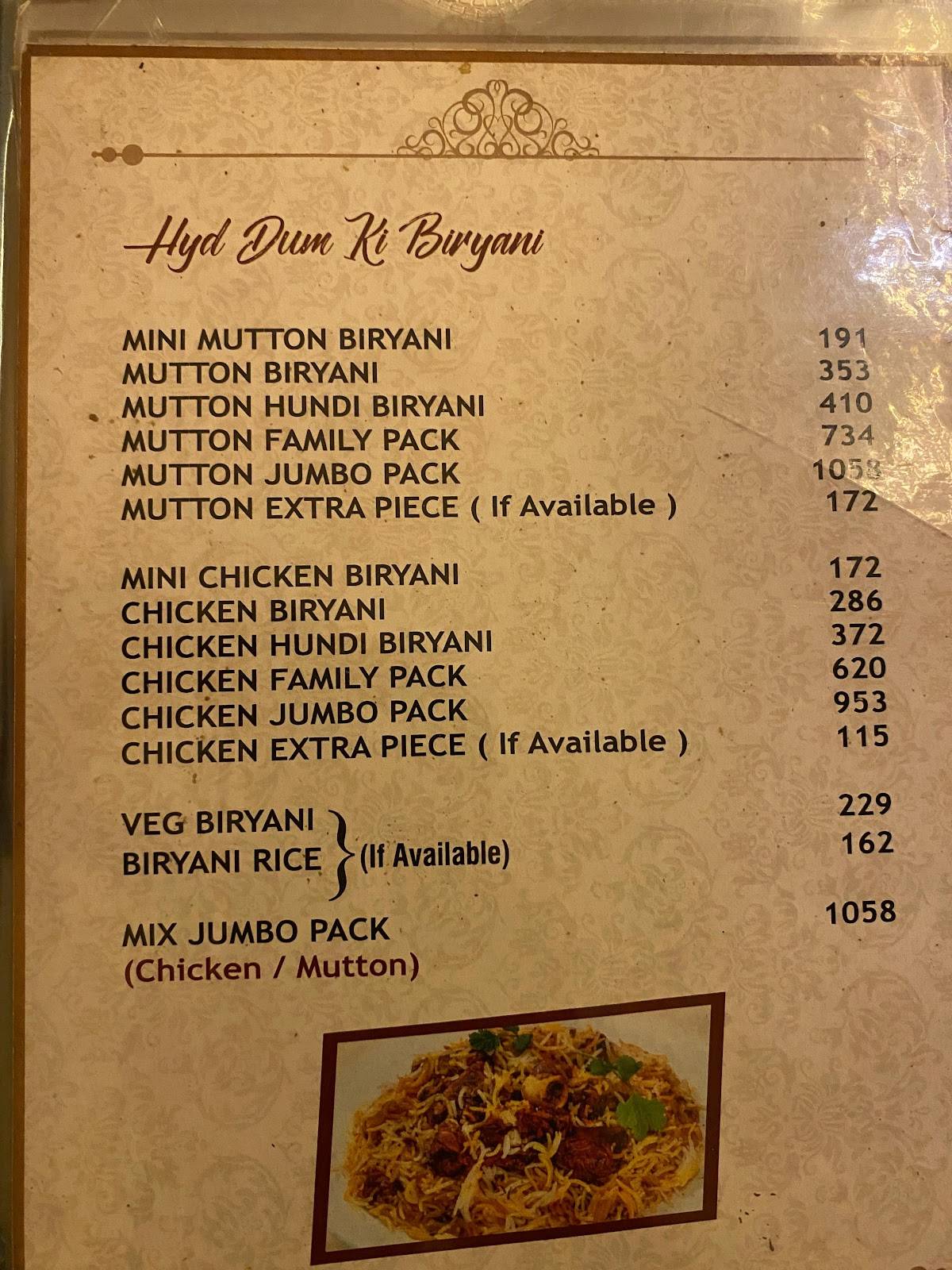 Meridian Restaurant menu