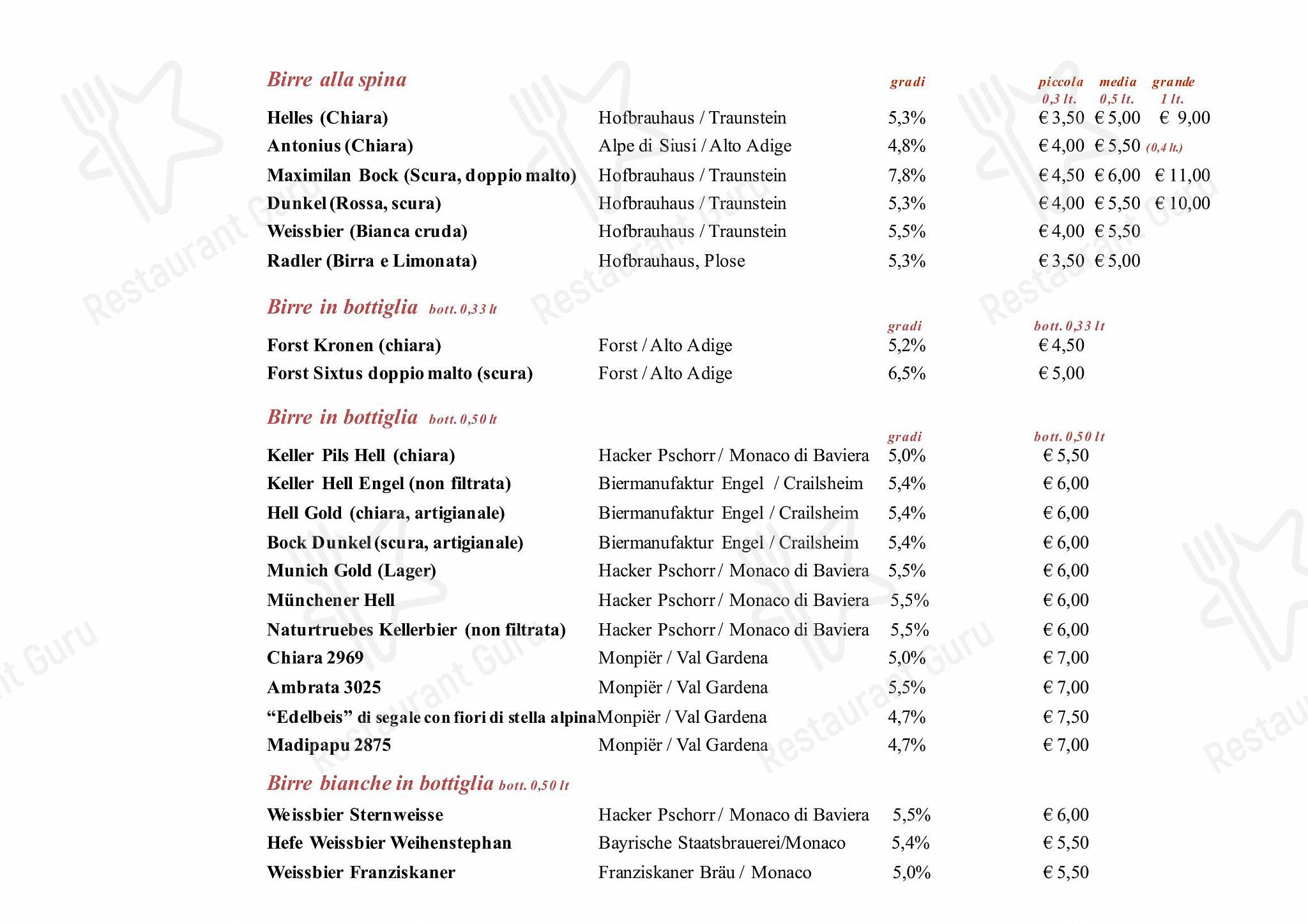 Menu bar per Ristorante Rifugio, Milano in Milano