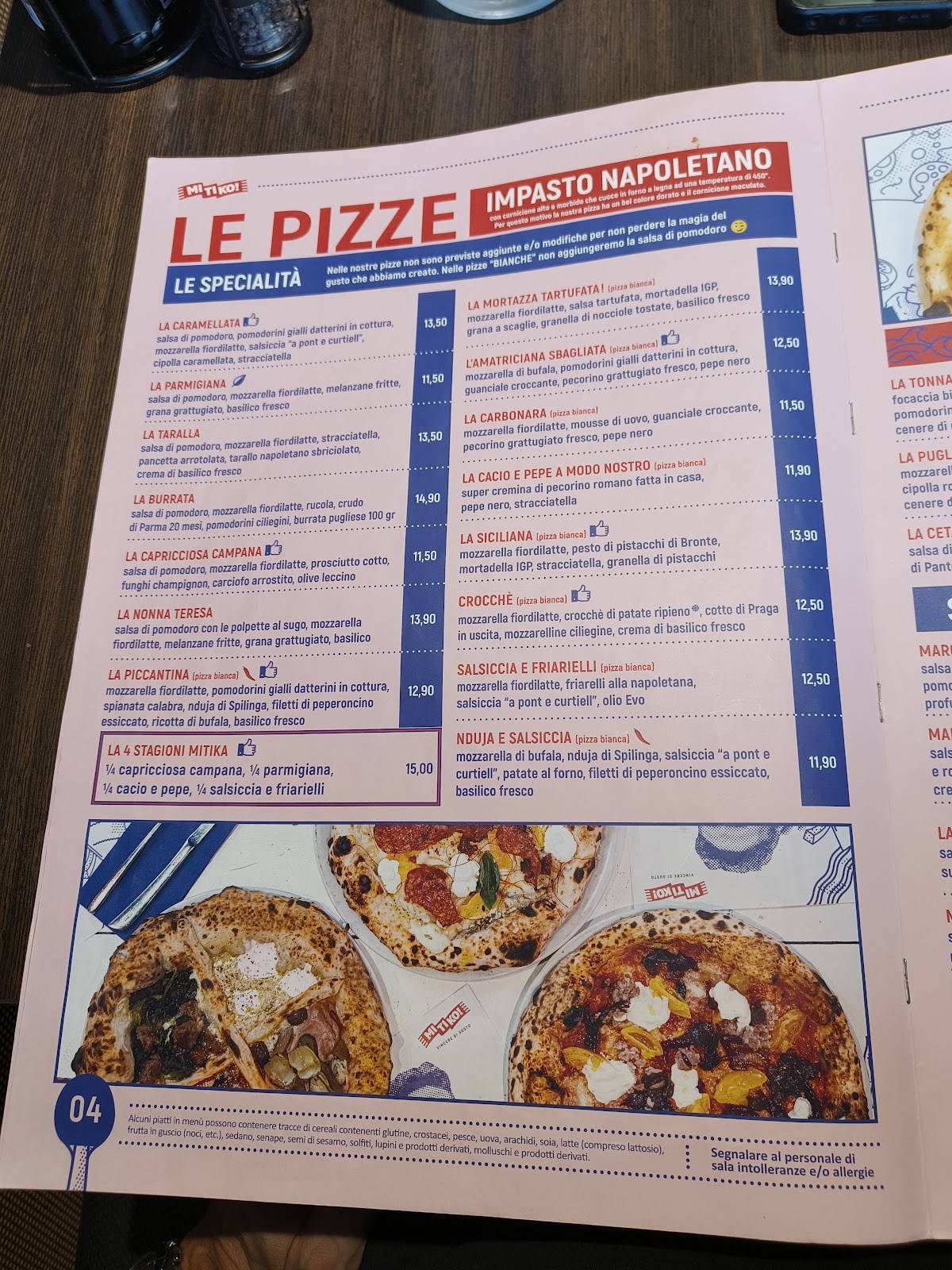 Menu di Mitiko - Ristorante sportivo, Pizzeria e Burger 
