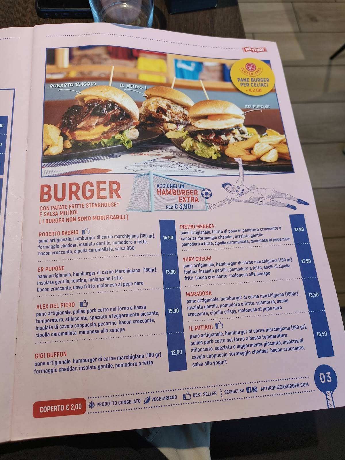 Menu di Mitiko - Ristorante sportivo, Pizzeria e Burger 