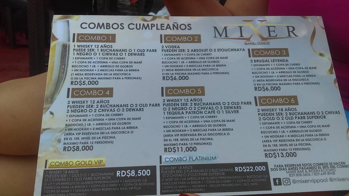 Carta de Mixer Bar and Lounge, Santo Domingo Este