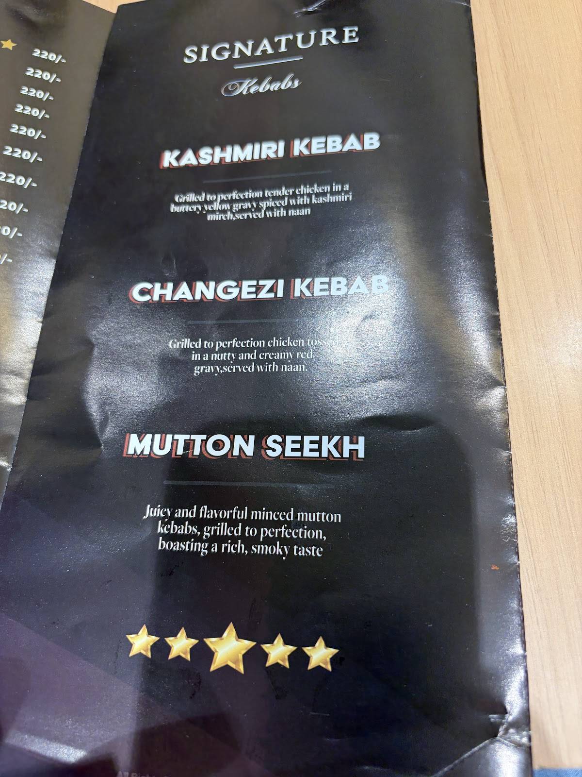 Miya Kebabs menu