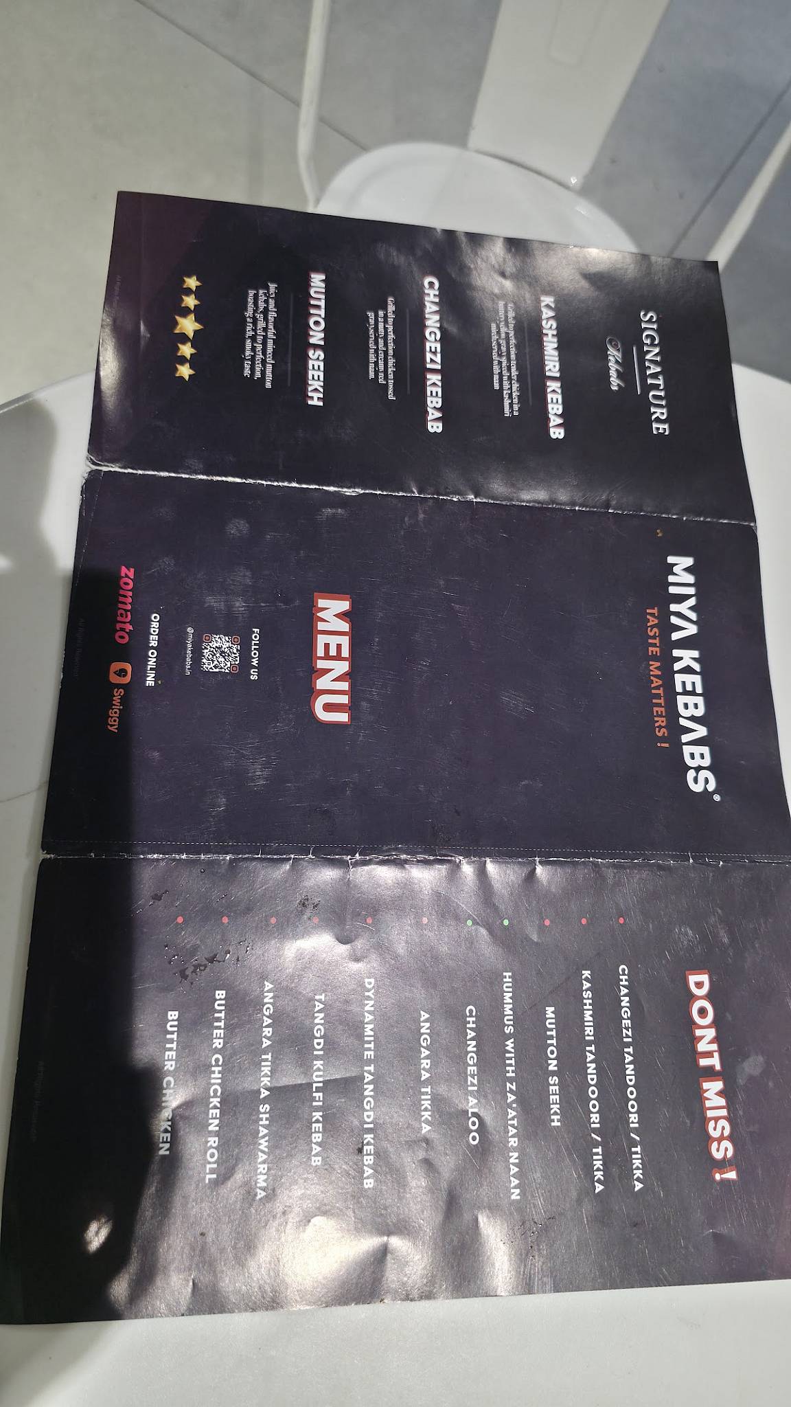 Miya Kebabs menu