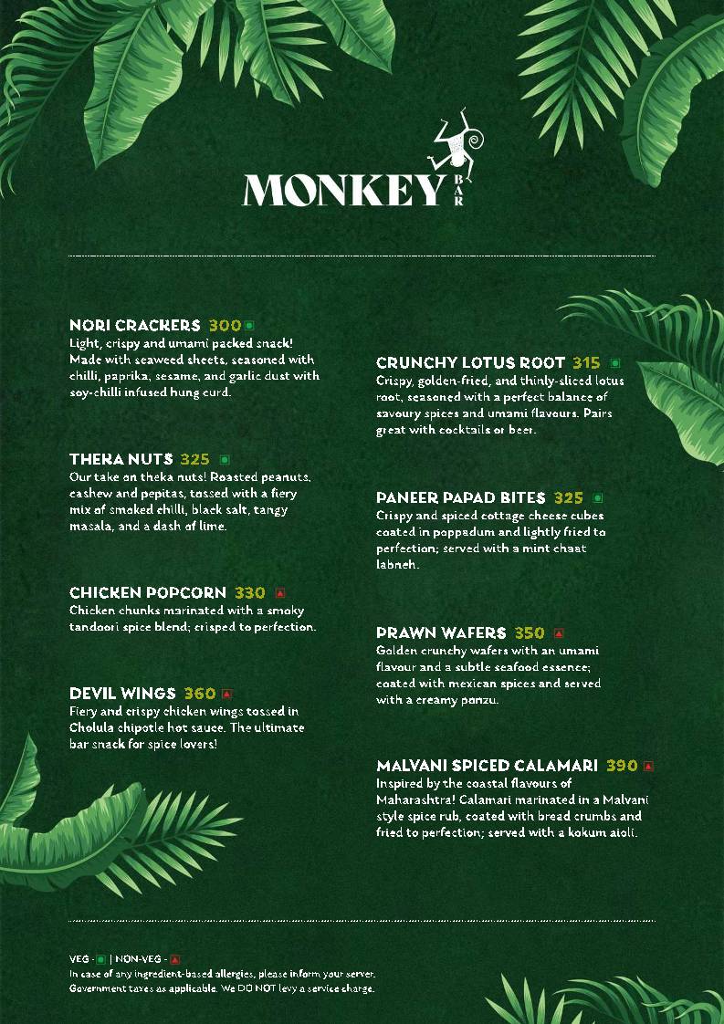 Monkey Bar menu