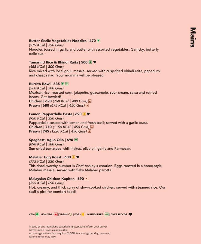 Monkey Bar menu