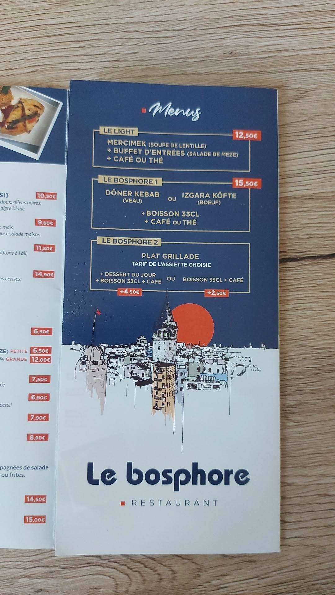 Menu de Le Bosphore