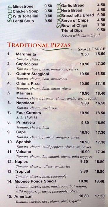 Menu at Moonee Ponds Pizza pizzeria, Moonee Ponds