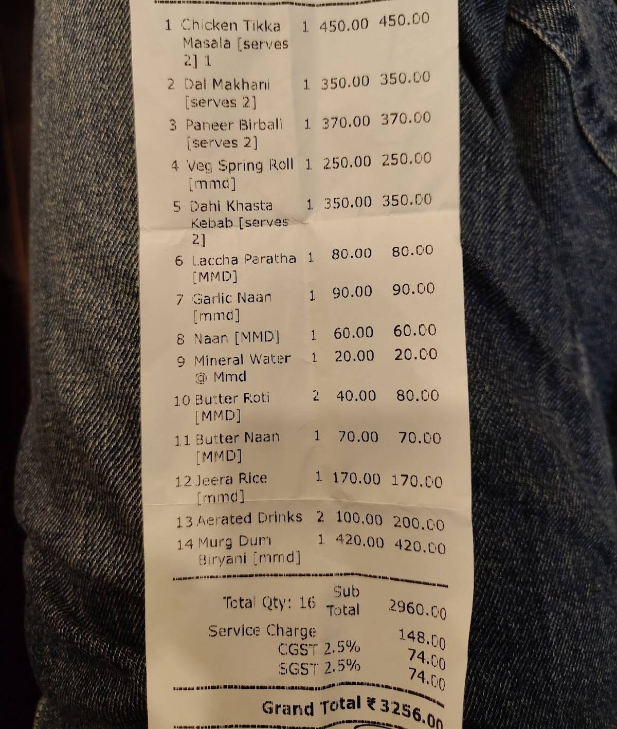 Moti Mahal Delux Indore menu