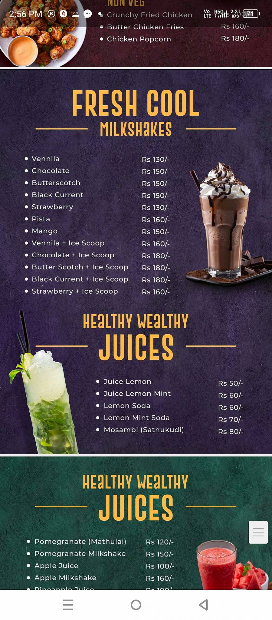 Moto Space Restaurant & party Hall A/C menu