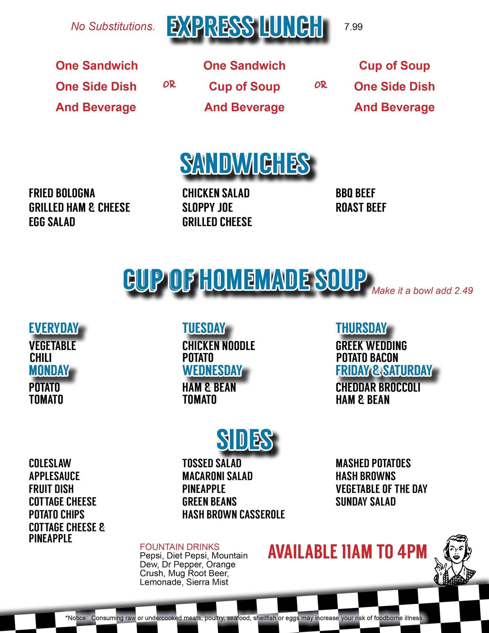 Menu at Southside Diner restaurant, Mount Vernon