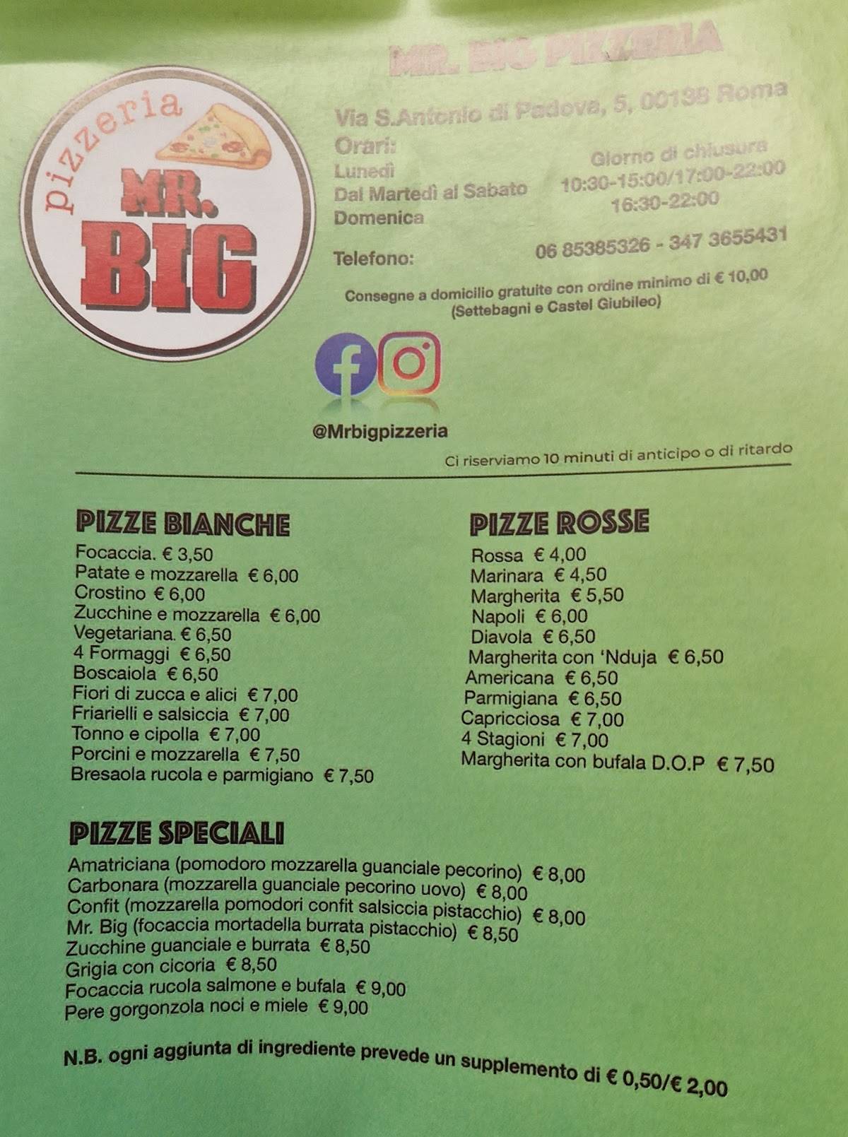 Menu di Mr. BIG PIZZERIA 