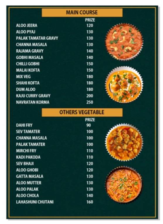 Mr . Thali king restaurant menu
