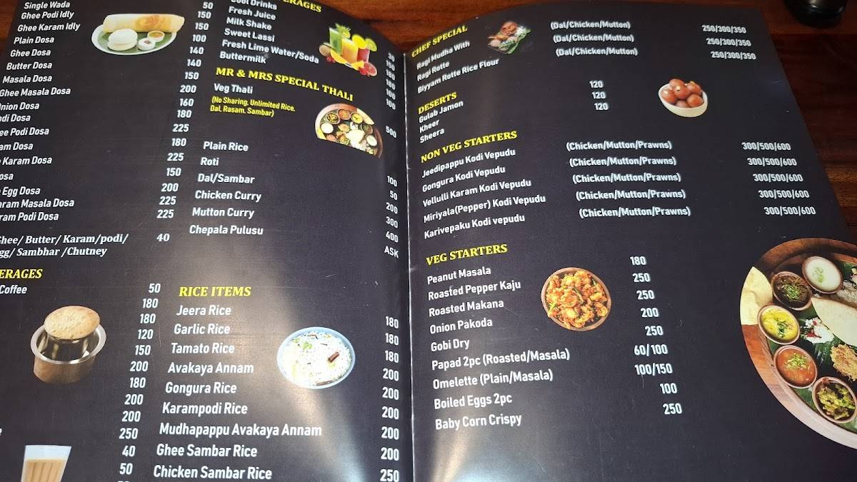 Mr & Mrs Food House తెలుగు రుచులు Goa Telugu Ruchulu menu