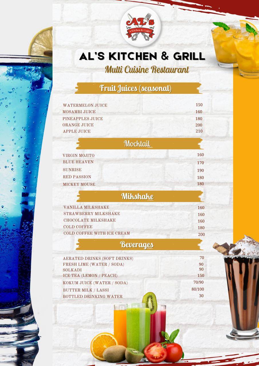 AL's Kitchen and Grill, Orlem, Malad menu