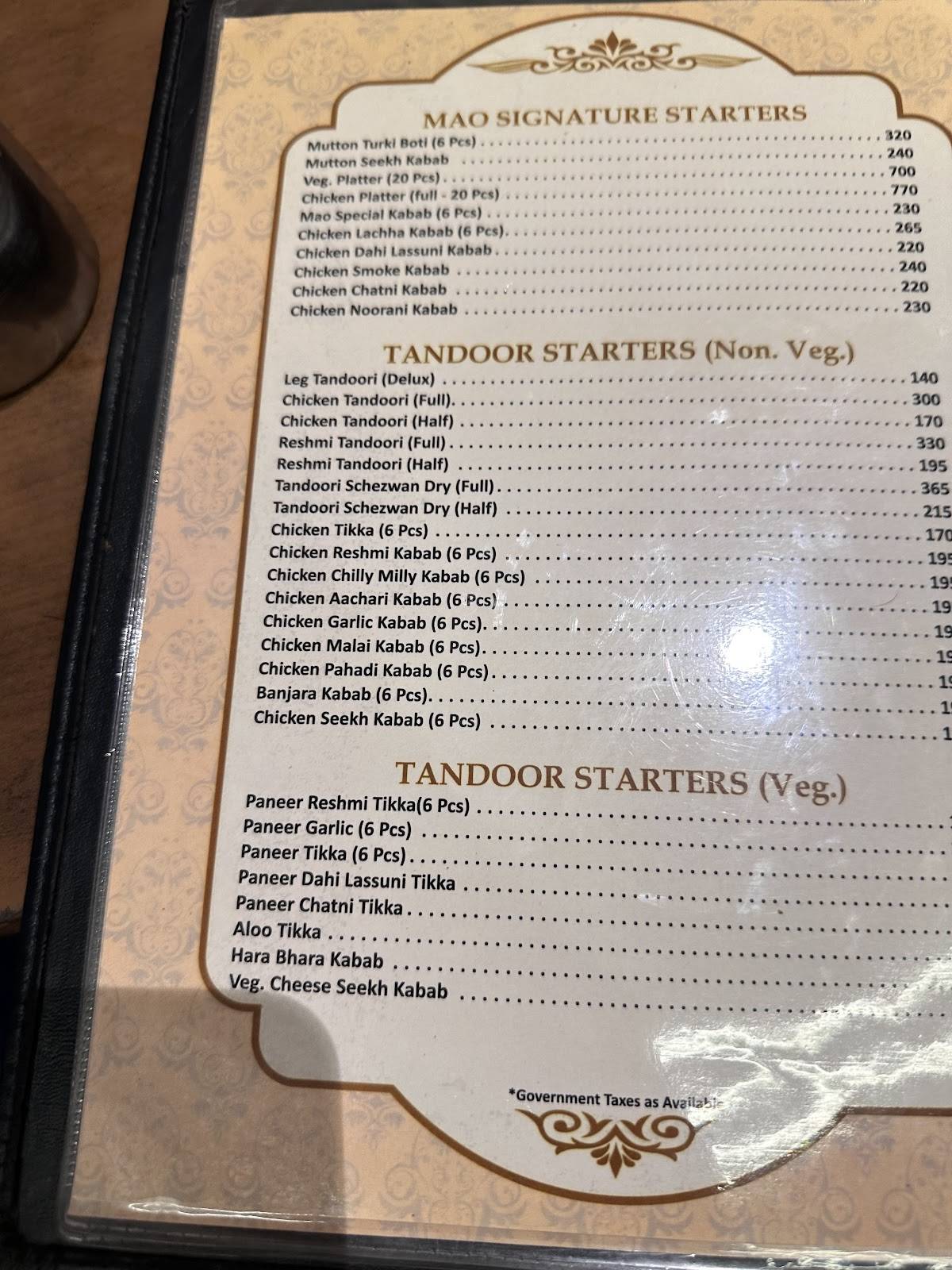 Mao Family Restaurant menu