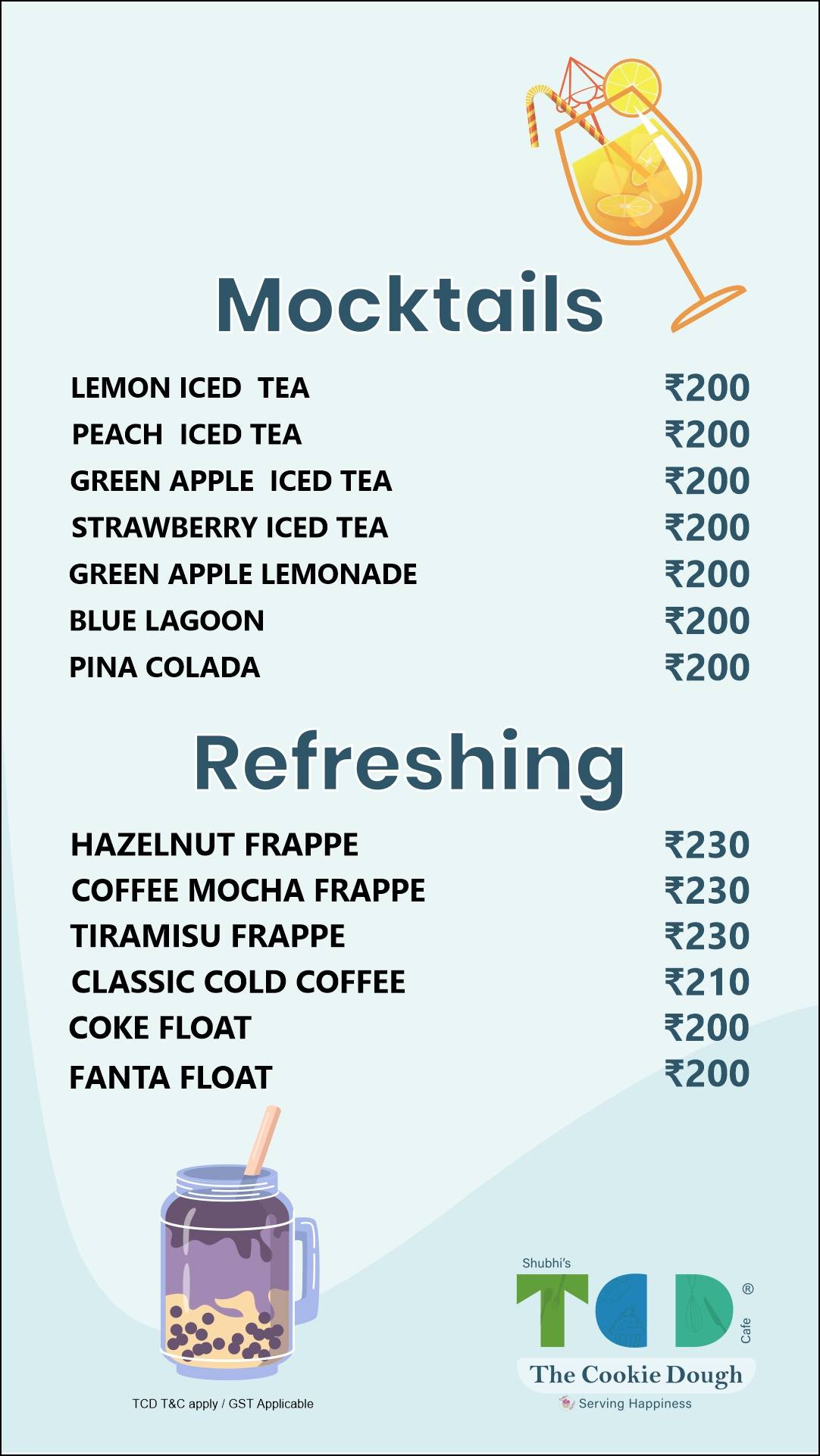 The Cookie Dough Cafe menu